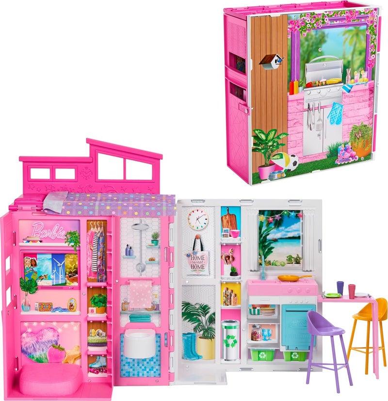 Barbie Getaway House, Doll House Playset with 4 Play Areas and 11 Decor Accessories - Image 1